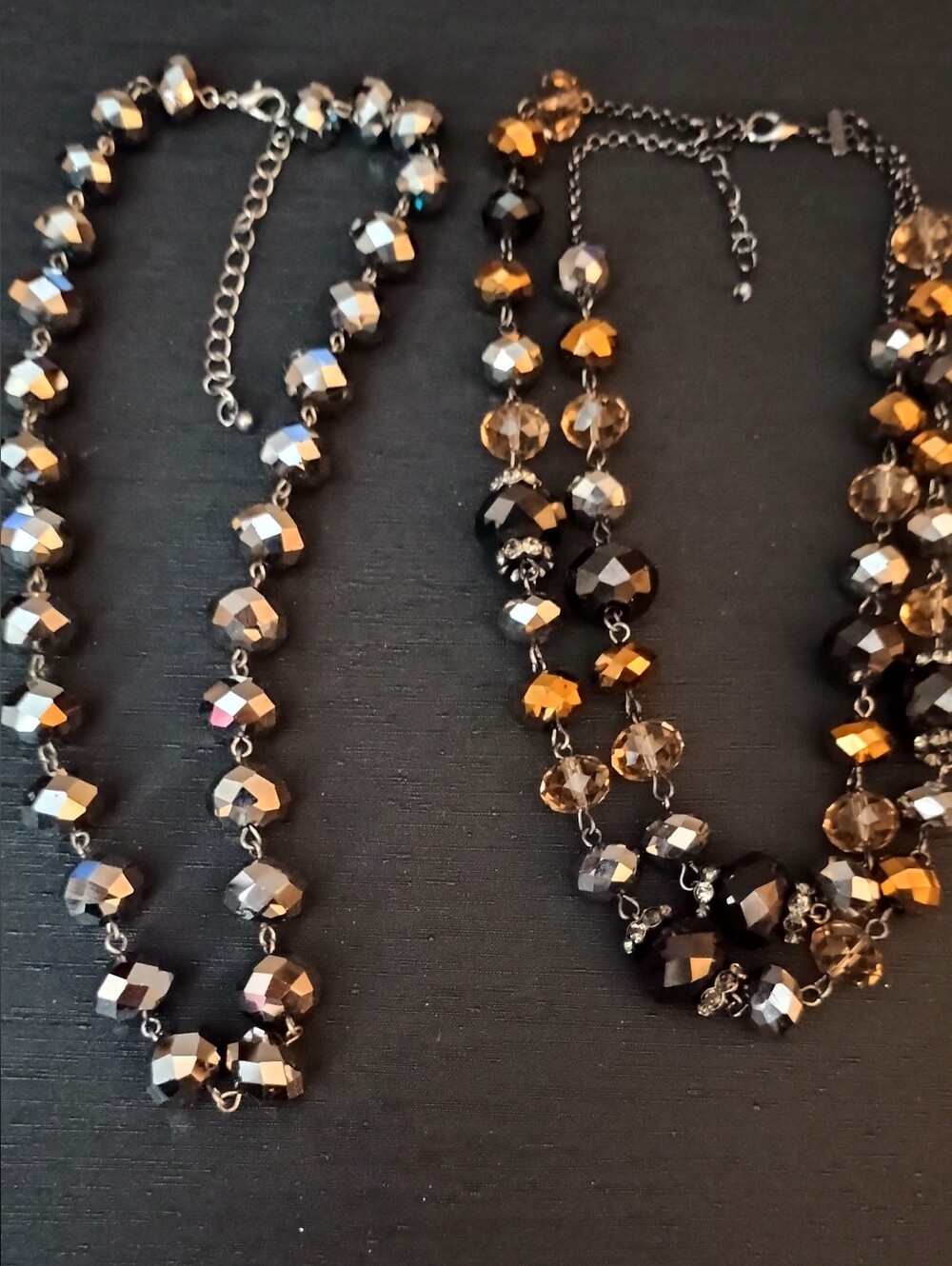 Vintage Lot Of Two Glass Amber Bead Statement Necklace - Women Jewelry